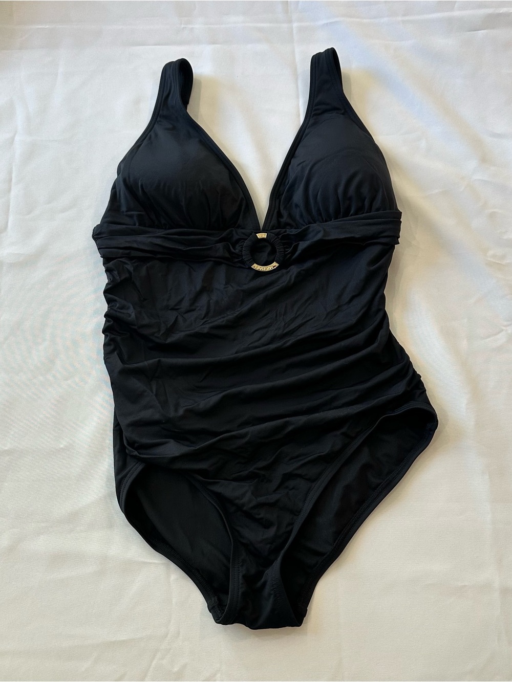 MICHAEL Michael Kors Black One-Piece Swimsuit with Gold Accent, luxe vibe Sz 14